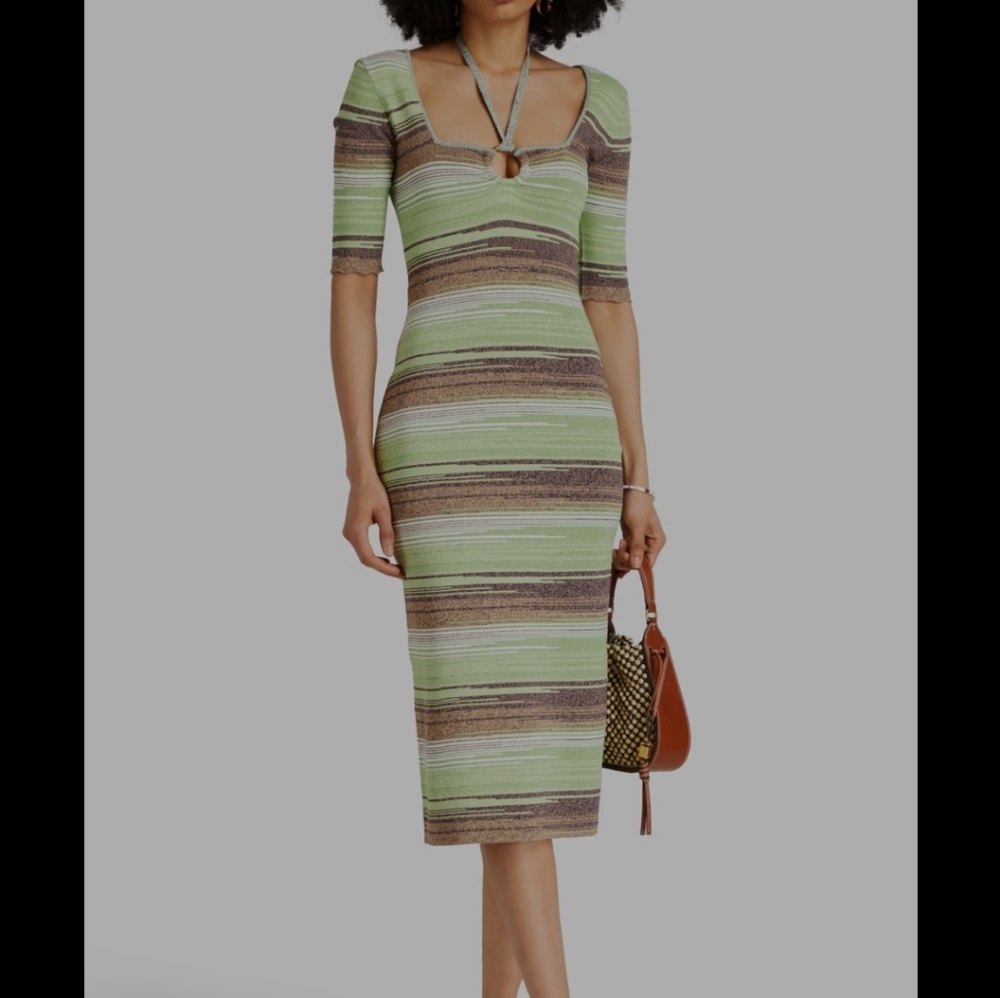 Veronica Beard Striped Midi Dress in Green and Brown